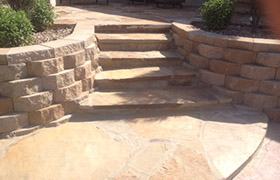 Stone stairs and block wall